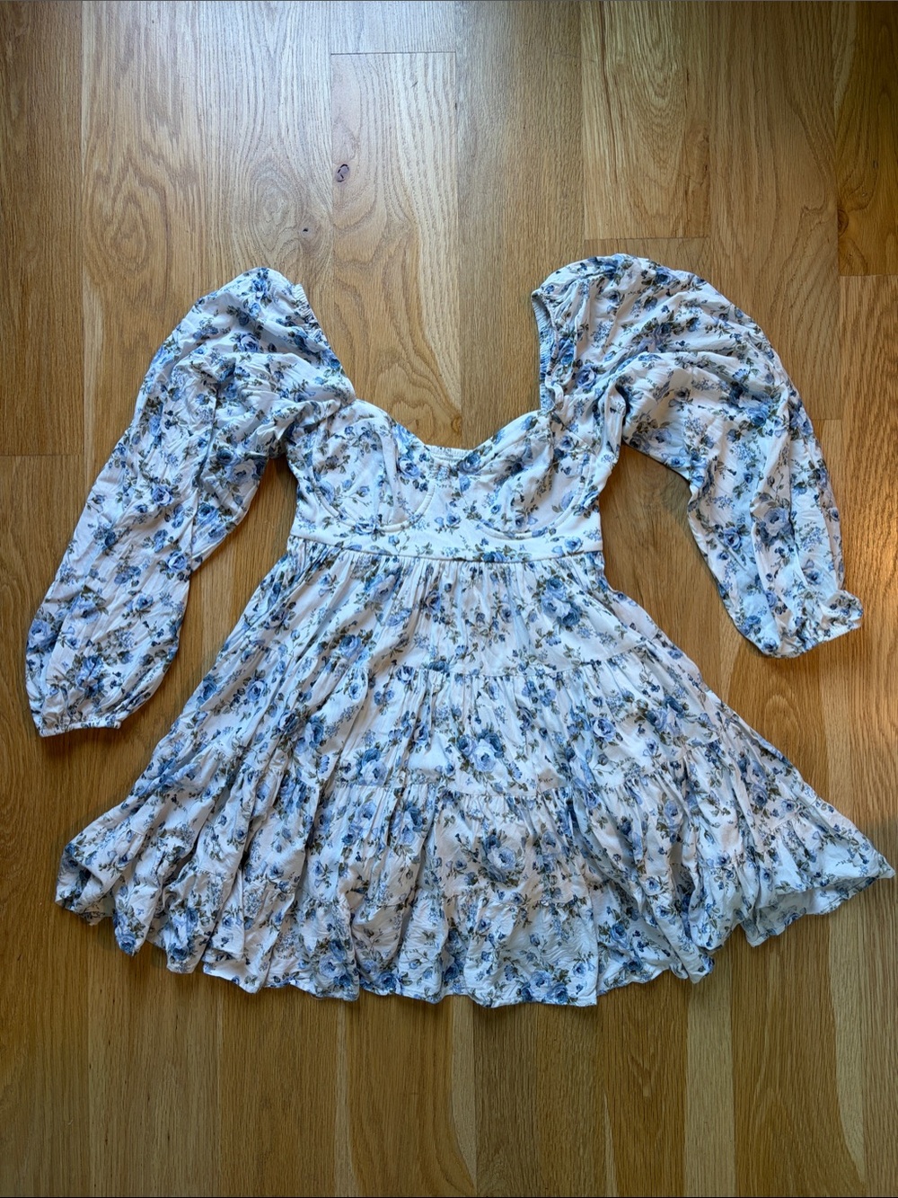Altar'd State White Mini Dress with Blue Floral Print